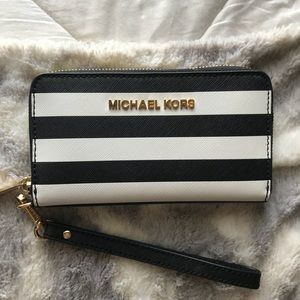 Michael Kors Black/White stripe wristlet